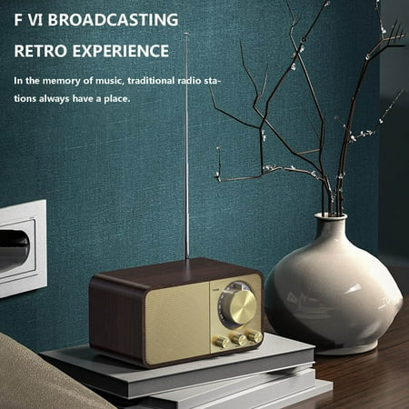 CheAAlet Retro Bluetooth Speaker Wooden Bluetooth Audio Subwoofer Stereo Plug-in Radio Brown