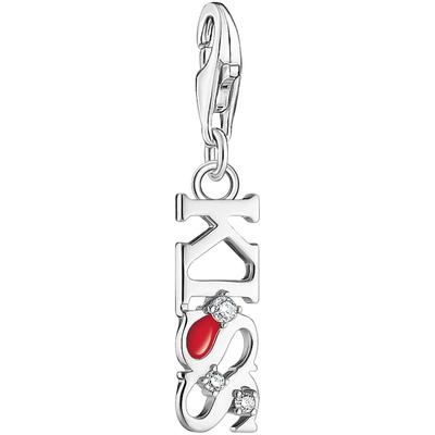 Charm-Einhänger THOMAS SABO "KISS mit weißen Steinen, 2066-041-10, 2067-565-10", rot (silberfarben, rot, weiß, weiß), Ch