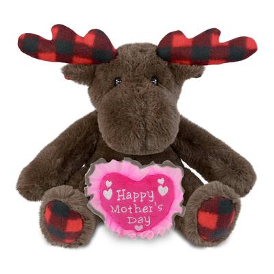 DolliBu Happy Mother’s Day Super Soft Plush Plaid Brown Moose - 10 inches