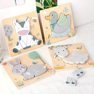 3D Wooden Cartoon Animals Cognitive Puzzles For Kids Children's Wooden Puzzles Toys Colors Shapes Baby Educational Toys Game
