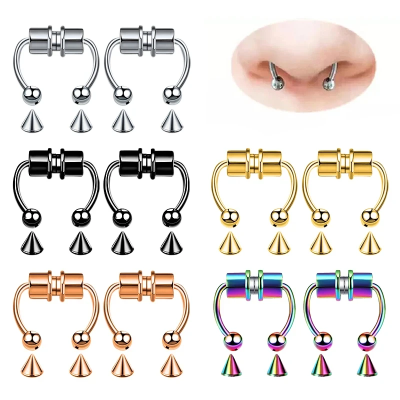 2pc Frauen gefälschte Piercing Nasenring Reifen Septum nicht durchdringende Nase Clip Rock Hiphoop Edelstahl Magnet Punk Körpers chmuck Image