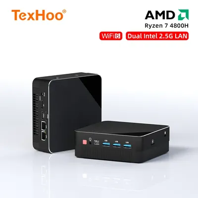 TexHoo Mini PC Computer Gaming AMD Ryzen7 4800H Pocket Dual HD-MI LAN WIFI6 Windows 11 Pro NUC