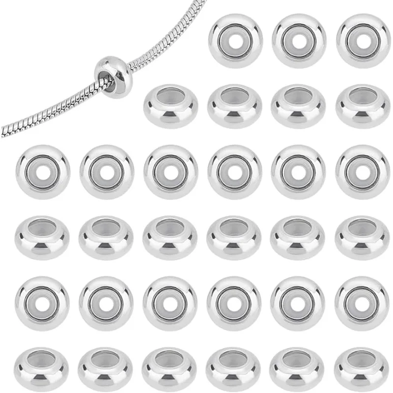 50 stücke 6mm verstellbare Schieber runde Perlen 2mm Loch Schieber Perlen Stopper Perlen mit Gummi innen Edelstahl runde Perlen Image