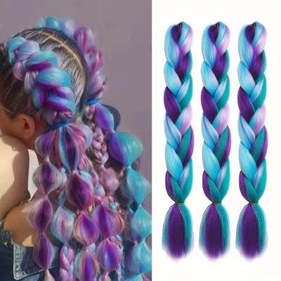 3pcs Ombre Braiding Hair 24 Inch Braid Hair Extensions 3pcs Pre Stretched High Temperature Crochet Braiding Hair Synthetic Hair