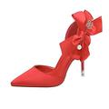 DIGJOBK Heels for Women Women's Luxury Wedding Bride High Heel Shoes Women's High Heel Shoes Bride Low Heel Satin Scarf Women's High Heel Shoes Valentine's Day Shoes(Color:Red,Size:10)