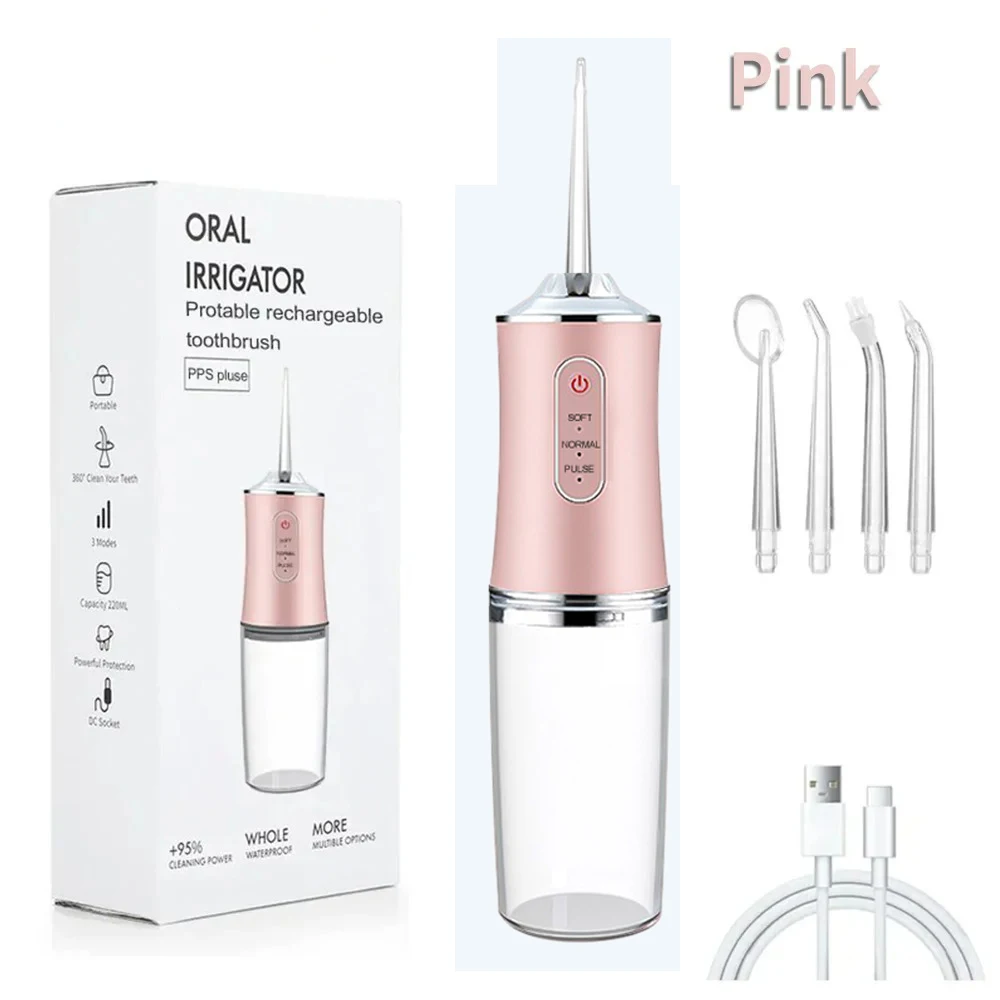 Irrigatore orale Portatile Dentale Acqua Flosser USB Ricaricabile Getto D'acqua Filo Interdentale Stuzzicadenti 4 Jet Tip 200ml 3 Modalità Massaggio Gommini