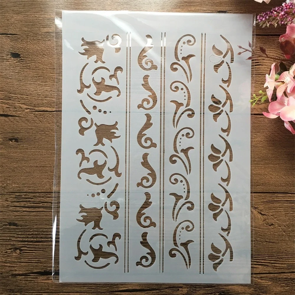 Séparateur de ligne florale A4 29cm, pochoirs de superposition pour bricolage, peinture murale, Scrapbook, coloration, gaufrage, modèle décoratif d'album