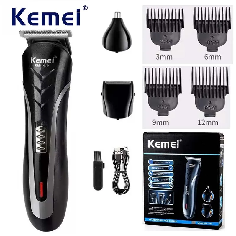 Kemei KM-1419 Wiederaufladbarer elektrischer Haarschneider für Herren, Haushaltsrasierer, Haarschneider und Nasentrimmer, 3-in-1 Image