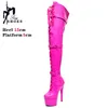 Rosarote lange Stiefel für Damen, Gothic-Riemchen, Frühling und Herbst, hohe Schuhe mit Reißverschluss, Overknee-Schuhe, 15,2 cm, Gothic-Pole-Dance-Oberschenkelstiefel