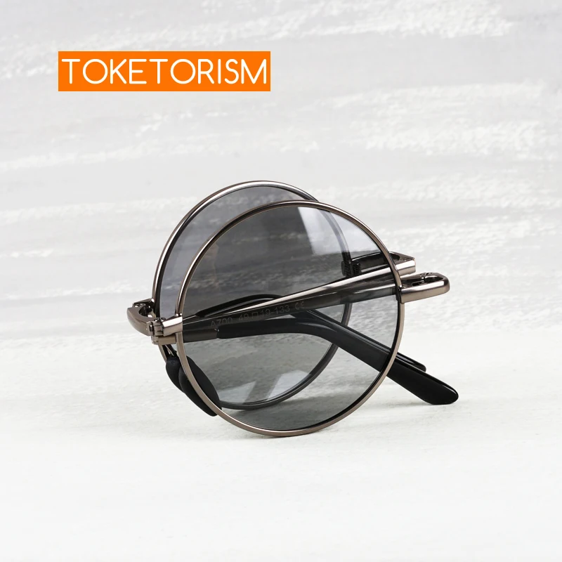 Toketorism Photochrome Sonnenbrille, faltbare polarisierte Brille zum Fahren im Freien, runde Herren-Sonnenbrille Image