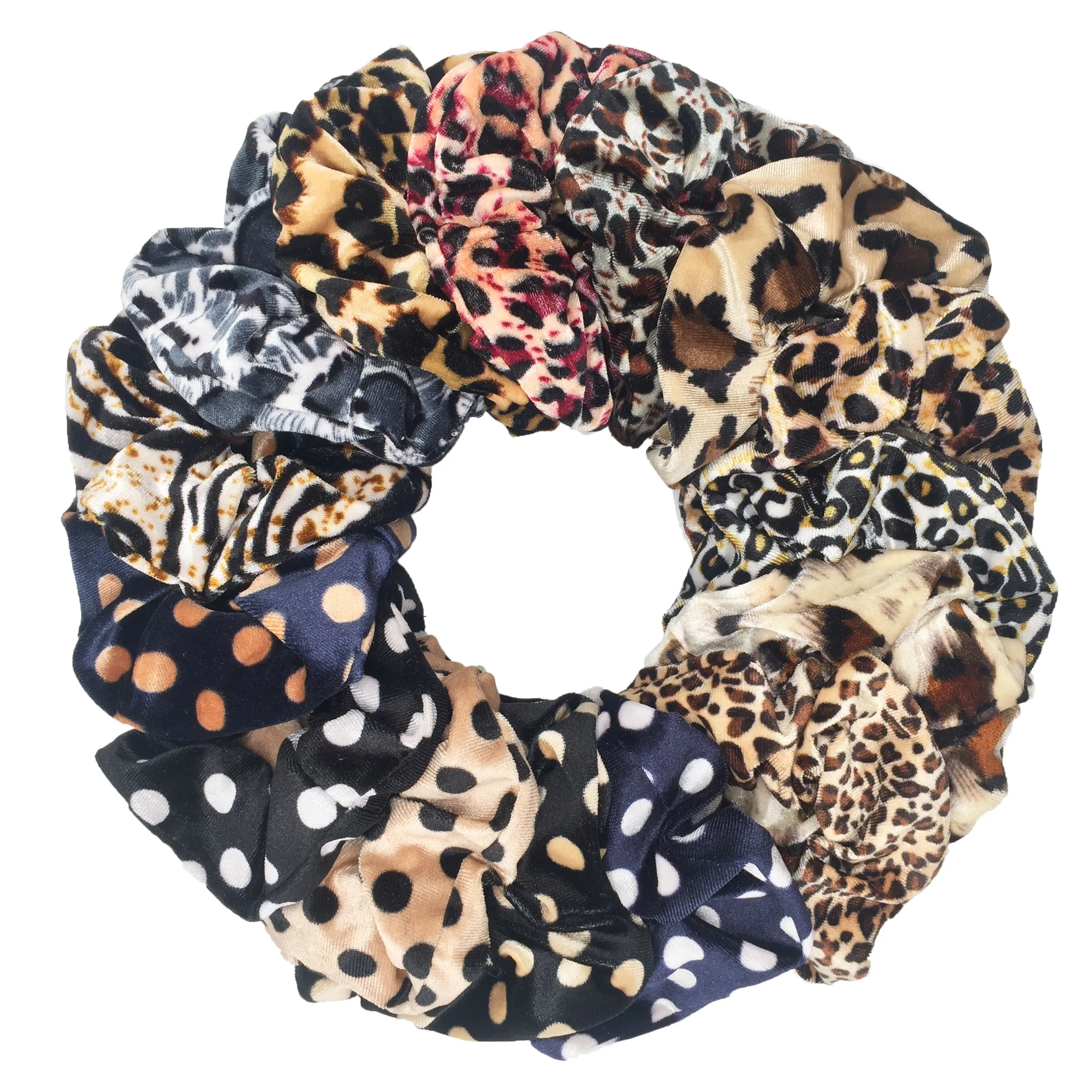 6 teile/los Samt Scrunchie Elastische Haarbänder Drucken Dot Leopard Farbe Stirnband Halter Haar Krawatten Accessoires Scrunchy Kopfbedeckungen Image