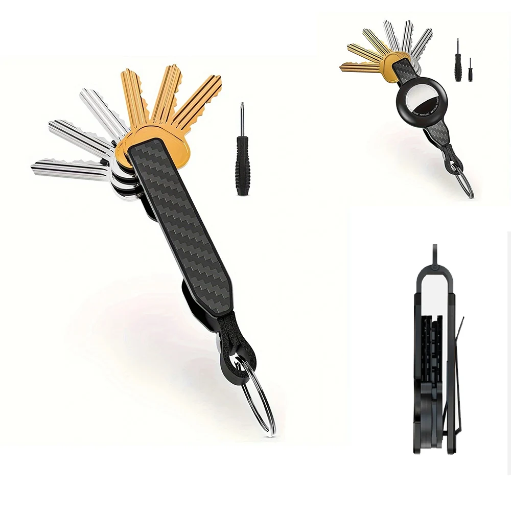 Schlüssel-Organizer für Herren – kompakter metallischer Schlüsselhalter, minimalistischer, innovativer Schlüsselhalter für Airtag-Halter | Der Schlüsselanhänger sichert 2-6 Schlüssel Image