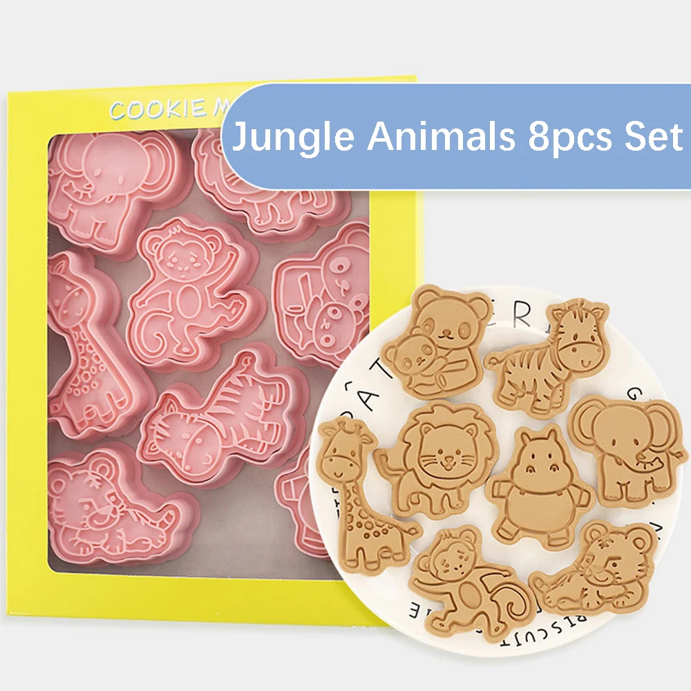 8Pcs Dschungel Safari Cookie Cutter Keks Backform Dinosaurier Hund Katze Bär Foreset Tiere Backen Cookie Werkzeug Kind Geburtstag party Image