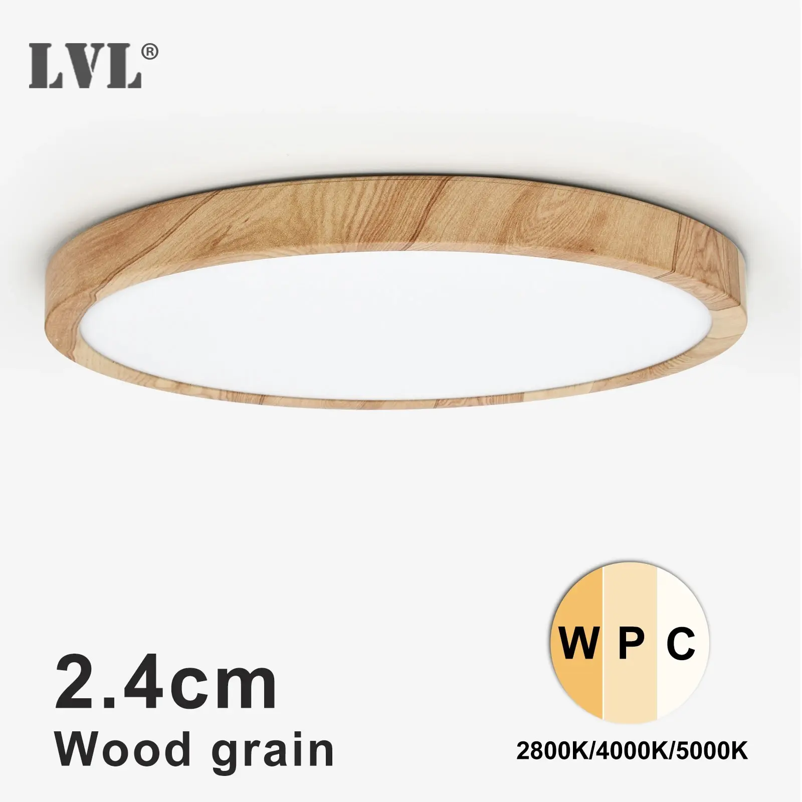 LVL LED-Deckenleuchte, Holzmaserung und Weiß, 3-in-1-Beleuchtungsfarben, Heimbeleuchtung, Küche, Schlafzimmer, Badezimmer, runde, bündige Deckenleuchte