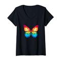 Damen Bunte Schmetterlinge Regenbogen Schmetterling LGBTQ Design T-Shirt mit V-Ausschnitt