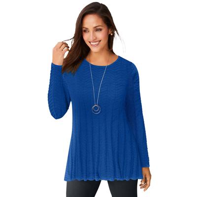Plus Size Women's Chevron Fit & Flare Sweater by Jessica London in Dark Sapphire (Size 14/16)