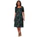 Plus Size Women's Stretch Cotton Square Neck Midi Dress by Jessica London in Emerald Green Garden Paisley (Size 26/28)