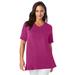 Plus Size Women's Stretch Knit V-Neck Swing Tunic by Jessica London in Raspberry (Size 1X)