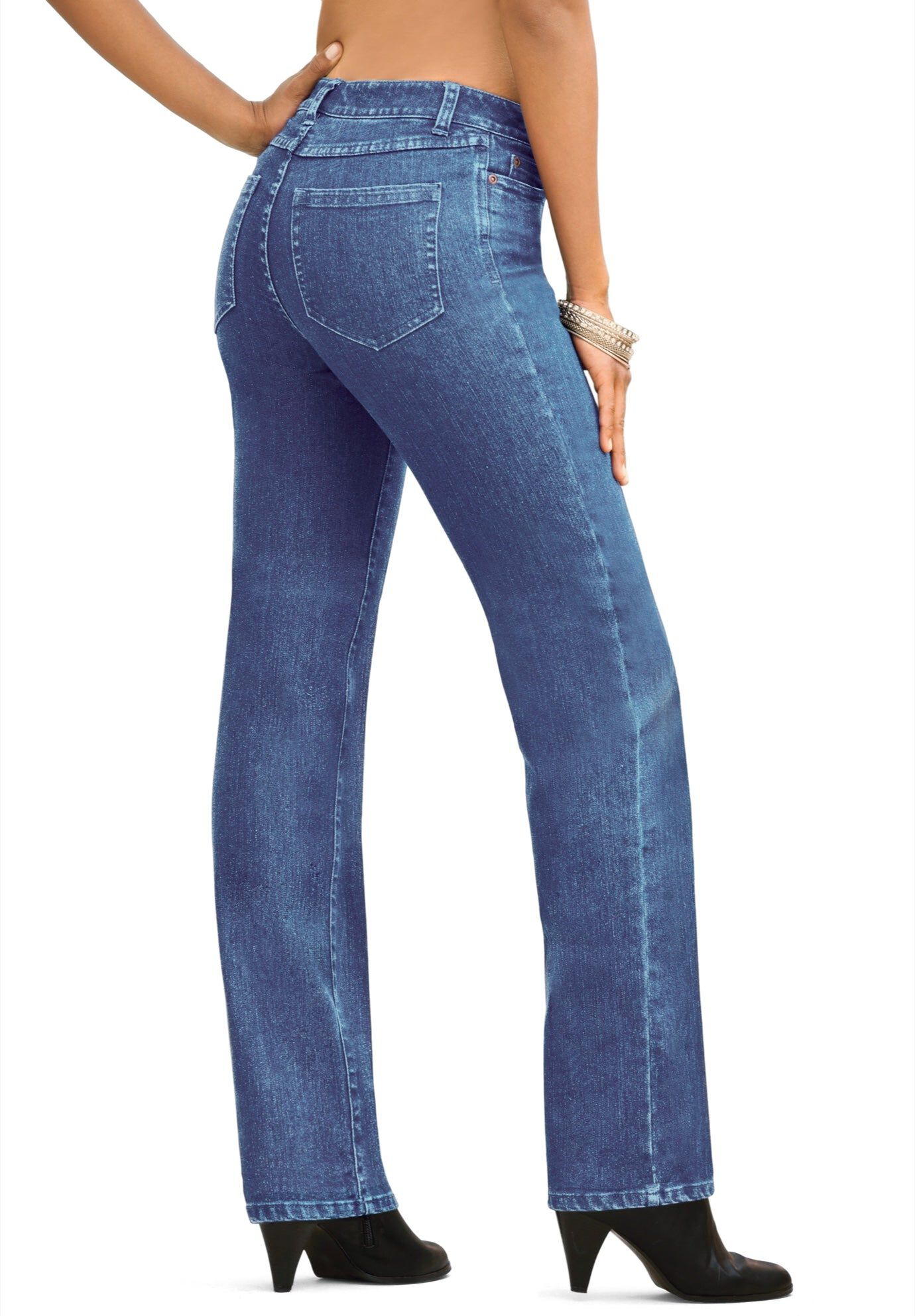 Plus Size Women's Plus Size Classic Stretch Straight Leg Jean by Denim 24/7 by Roamans in Medium Stonewash (Size 30 WP)