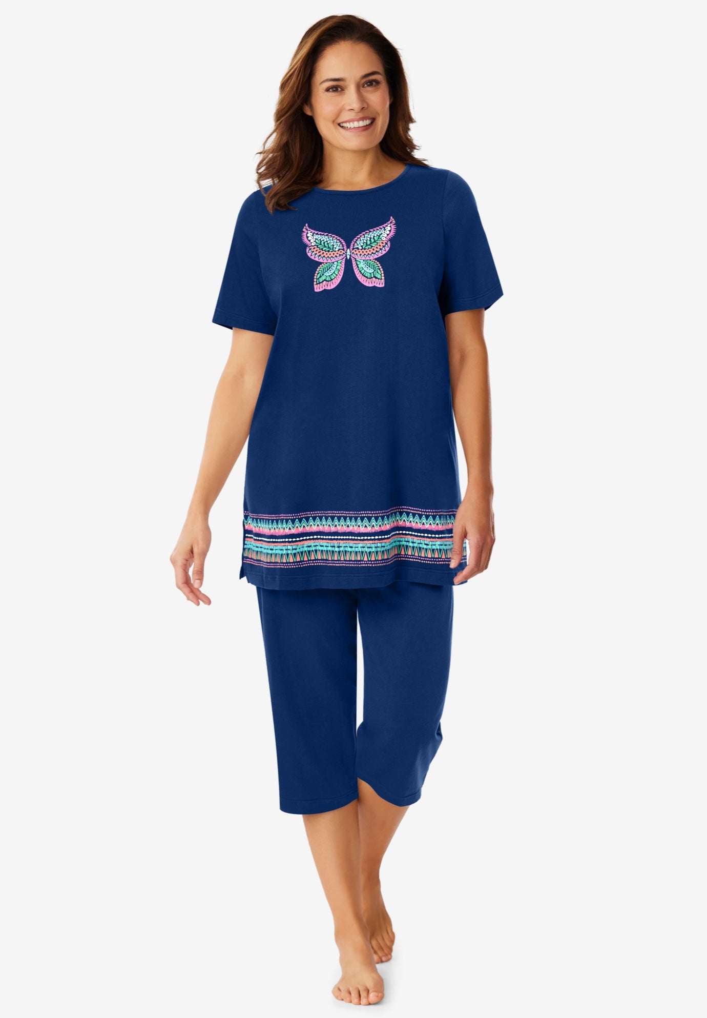 Plus Size Women's Knit Capri Sleep Set by Dreams & Co. in Evening Blue Butterfly (Size 4X)