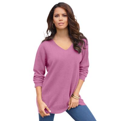 Plus Size Women's Fine Gauge Drop Needle V Neck Sweater by Roaman's in Mauve Orchid (Size 3X)
