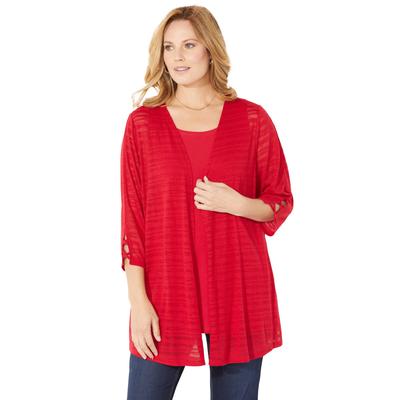 Plus Size Women's Shadow Stripe Cardigan by Catherines in Classic Red (Size 3XWP)
