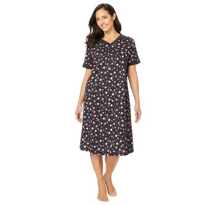 Plus Size Women's Short Henley Sleepshirt by Dreams & Co. in Black Multi Floral (Size 14/16) Nightgown