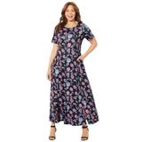 Plus Size Women's Scoopneck Maxi Dress by Catherines in Black Paisley Floral (Size 2X)