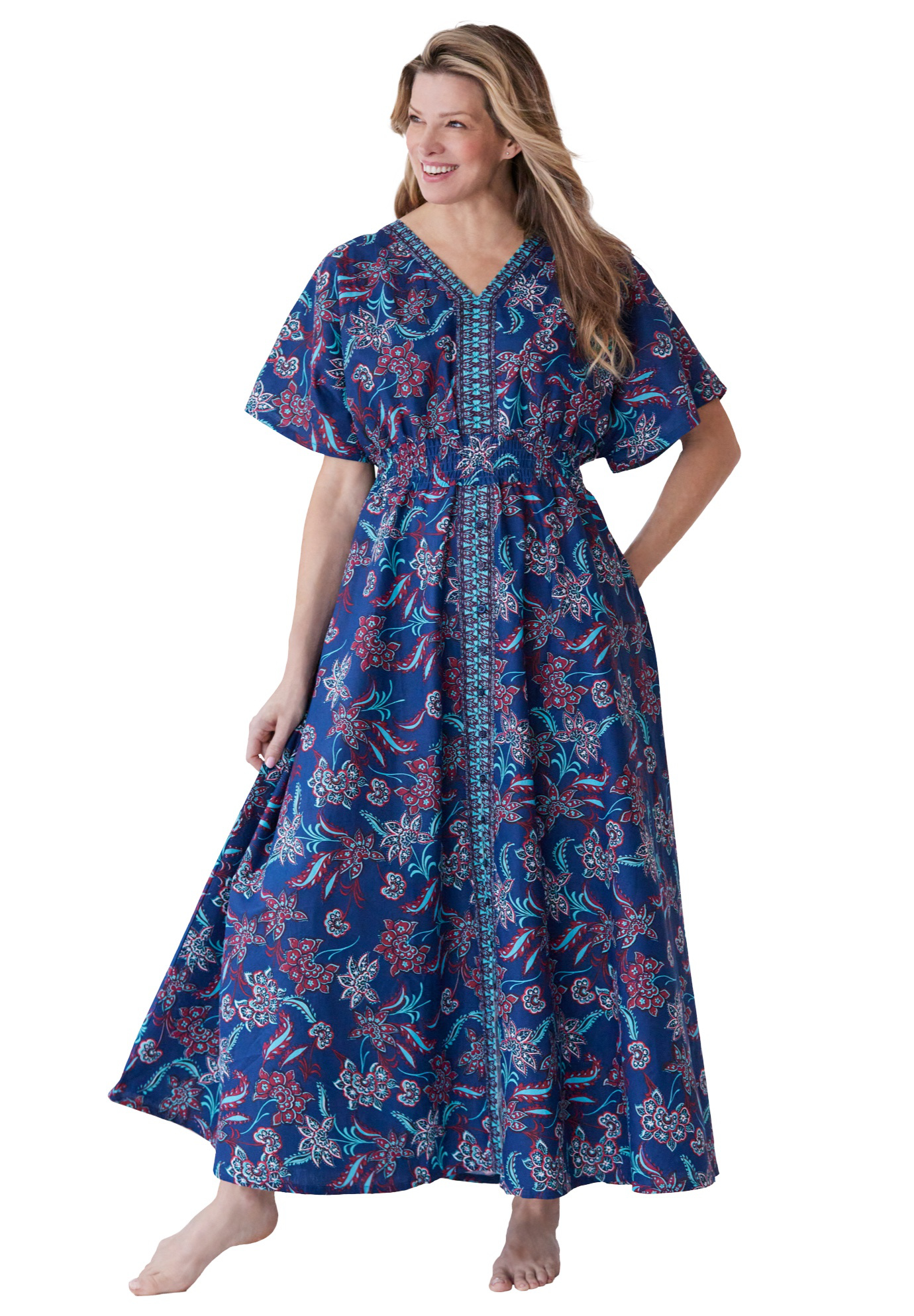Plus Size Women's Kimono Lounger by Dreams & Co. in Evening Blue Paisley Floral (Size 3X)