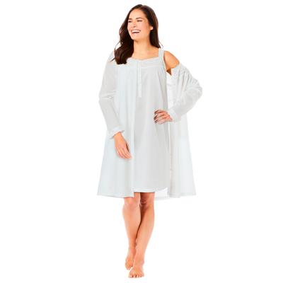 Plus Size Women's Short 2-Piece Cabbage-Rose Peignoir Set by Only Necessities in White (Size L)
