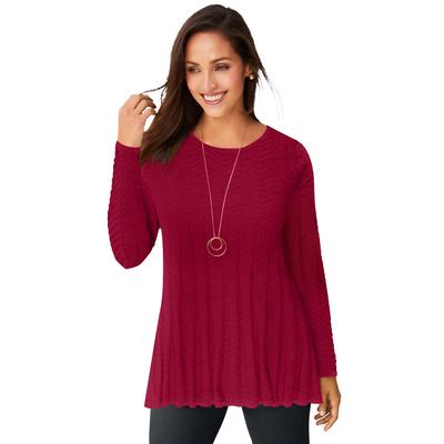 Plus Size Women's Chevron Fit & Flare Sweater by Jessica London in Rich Burgundy (Size 30/32)