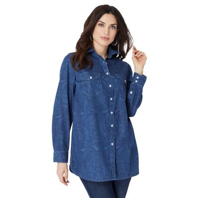 Plus Size Women's Olivia Denim Big Shirt by Roaman's in Denim Etched Filigree (Size 30 W) Bigshirt