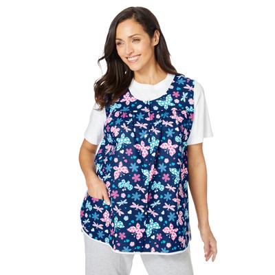 Plus Size Women's Snap-Front Apron by Only Necessities in Evening Blue Butterflies (Size 30/32)