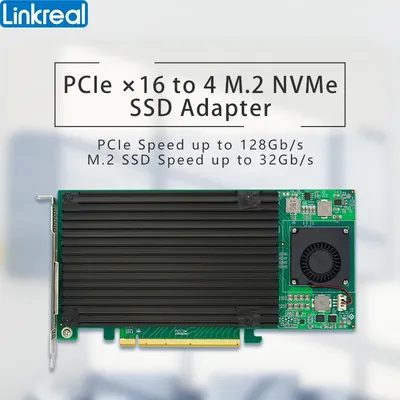 Linkreal Quad M.2 NVMe SSD PCIe x16 Adapter with PLX 8747 PCI Express 3.0 x16 Switch to 4 Ports M.2 Adapter Card-LRNV9547-4I