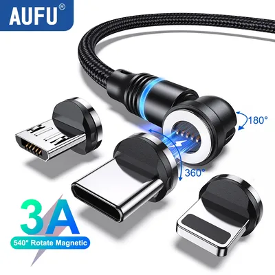 AUFU 540 Magnetic Cable 3A Fast Charging Micro USB Type C Cable For iPhone Xiaomi Samsung Magnet