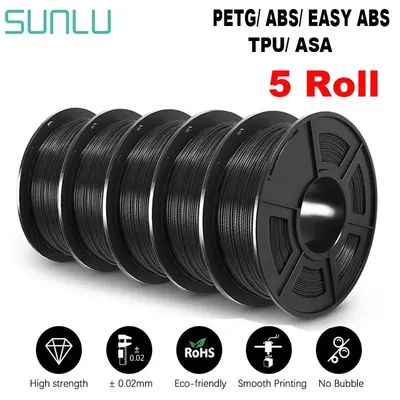 SUNLU 3D Filament PETG/EASY ABS/TPU/ASA Filamnet 1.75mm 5Roll 1KG（TPU 0.5KG/Roll） 3D Printer Filament for 3D Printer