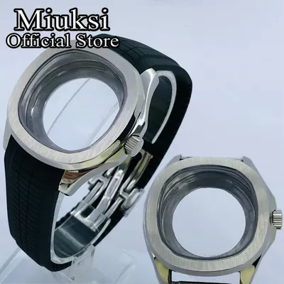 Miuksi 40mm square watch case sapphire glass black blue grey green rubber strap fit NH35 NH36