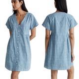 Madewell Dresses | Madewell Cotton Button Front V Neck Mini Dress Blue Size M Nwt | Color: Blue | Size: M