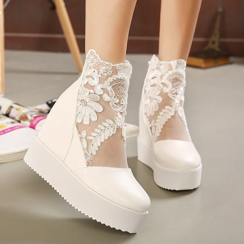 Neue Mode Frauen Spitze Schuhe Keil Heels Plattform Pumpen Sandalen High Heel Schuhe frauen Plattform Spitze 3 Farben 2023