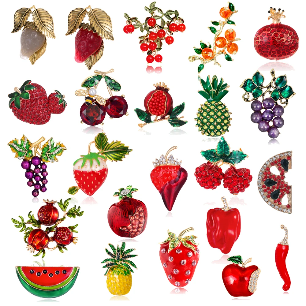 Süße Brosche Gemüse Obst, Erdbeeren, Ananas, Paprika, Wassermelonen, Trauben, Granatäpfel kreative Stifte Schmuck Geschenk Image