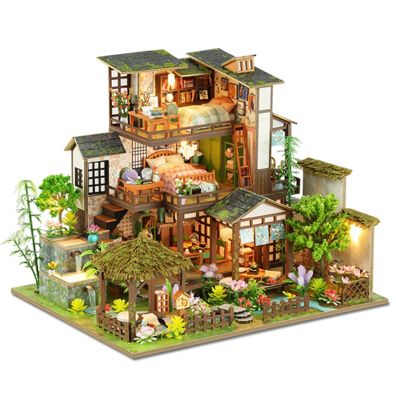 NEUE DIY Holz Miniatur Modell Kit Bambus Frühling Hof Bau Casa 3D Puzzle Puppenhaus Wohnkultur für Freunde Geschenke