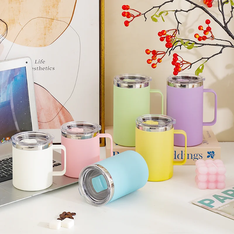 Kaffeetasse aus Edelstahl 304, 650 ml, doppelschichtig, Anti-Verbrühung, isolierte Wasserflasche mit Deckel, Milchbecher, Teetasse mit Griff Image