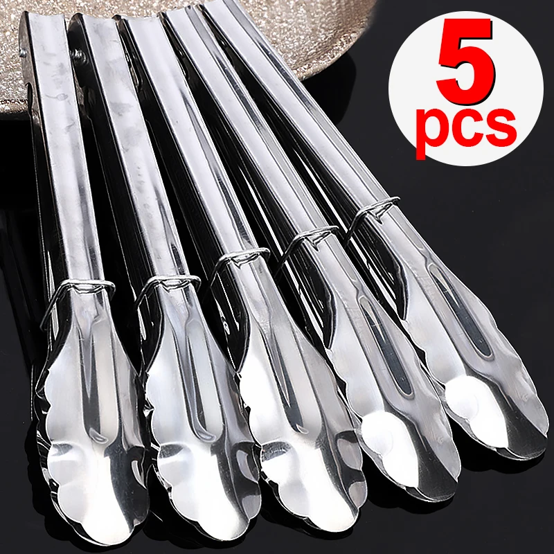 5/1Pcs Edelstahl Lebensmittel Zange Eiswürfel Salat Brot Klemmen Backen Werkzeuge Lange Griff BBQ Fleisch Zange clips Küche Gadgets Image