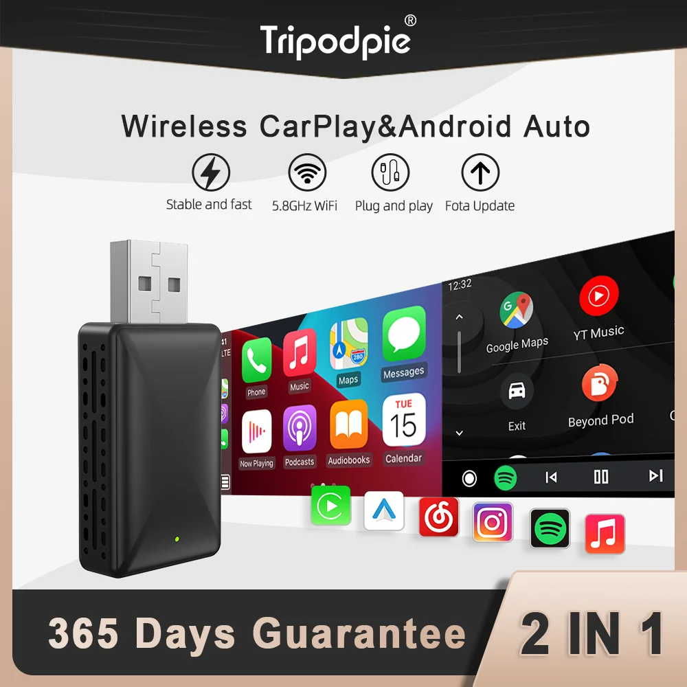 Wireless Carplay Adapter Android Auto Wireless Smart Dongle 2in1 For Haval Chery Volvo Hyundai Porsche Ford Haval Mazda Honda VW