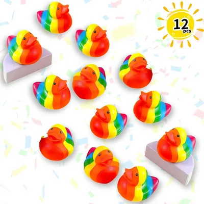 12pcs Rainbow Rubber Duck Mini Rubber Duckies Bulk Rainbow Party Decorations Christmas Gifts for