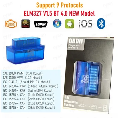 Support 9 Protocols ELM327 V1.5 mini OBD2 Diagnostic Interface Bluetooth 4.0 For IOS Android PC ELM