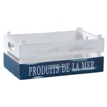 Caisse 'Produits de la Mer' en bois patiné blanc et bleu