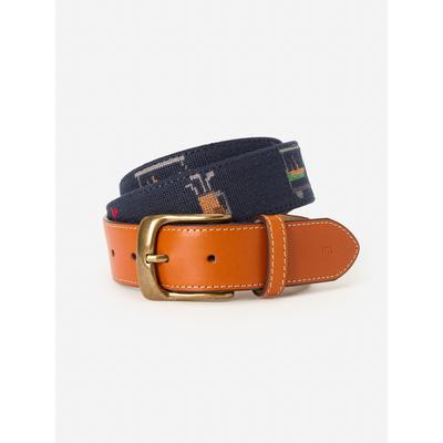 J.McLaughlin Men's Needlepoint Belt in Golf Navy, Size 38 | Cotton/Leather