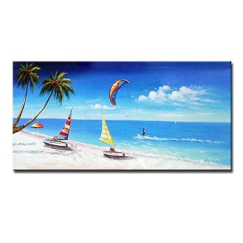 Mintura handgefertigte Bootslandschafts-Ölgemälde auf Leinwand, Wandkunst, Dekoration, modernes abstraktes Bild für Wohnkultur, gerolltes, rahmenloses, ungedehntes Gemälde Image