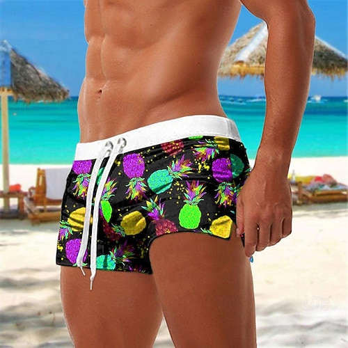 Herren Frucht Ananas Badehosen Badeshorts Boardshorts Mittlere Taille Mode Streetwear Designer Surfen Ferien Strand Kordelzug Tasche Elastischer Bund Designer Bekleidung Image